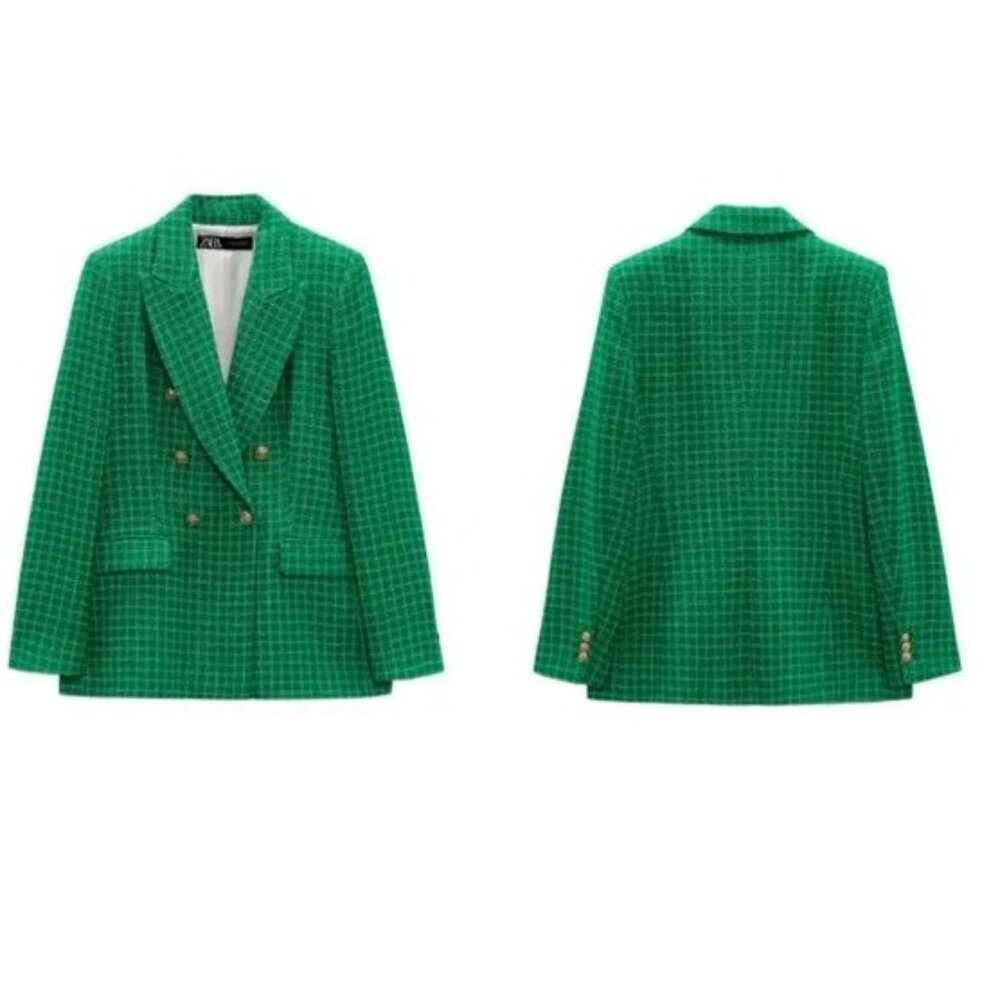 ZARA TEXTURED DOUBLE BREASTED BLAZER GREEN SIZE S 2324/682/098 - Picture 2 of 4
